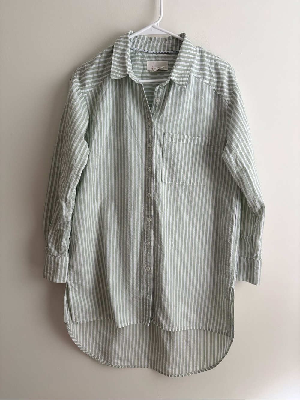 Anthropologie Light Green Striped Button-Down Shirt